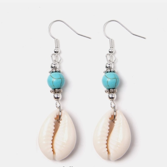 Turquoise Seashell Dangle Earrings - Picture 3 of 6